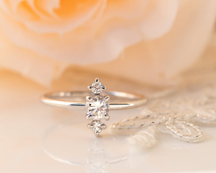 Diamond Engagement ring, Unique Cluster Diamond Ring, Gold Diamond Ring, Thin Delicate Diamond Ring, Past Present Future Engagement Ring