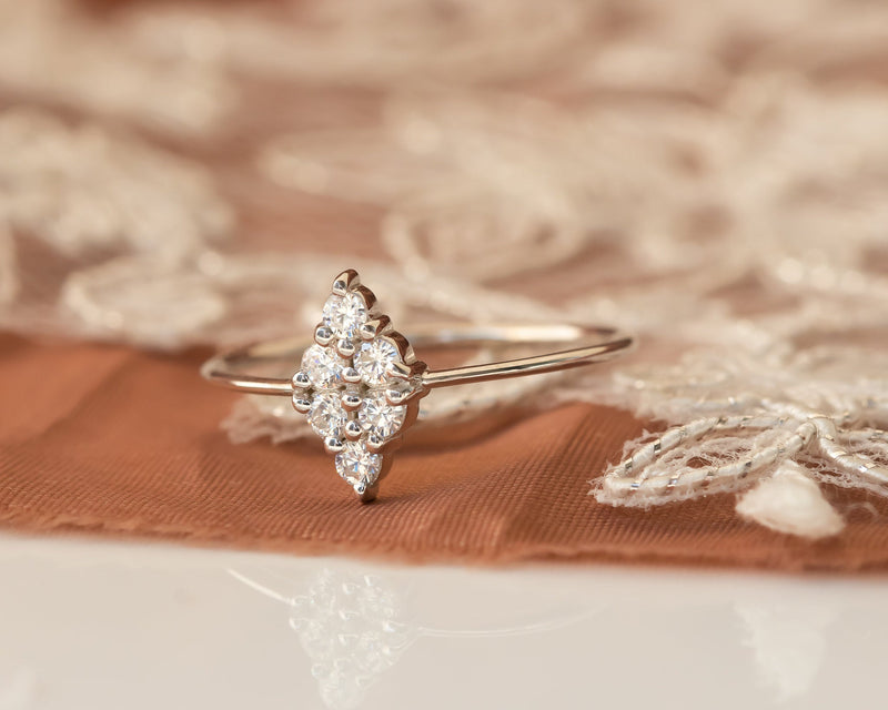 Diamond Engagement ring, Unique Diamond Ring, Diamond Cluster Ring, Thin Delicate Diamond Ring
