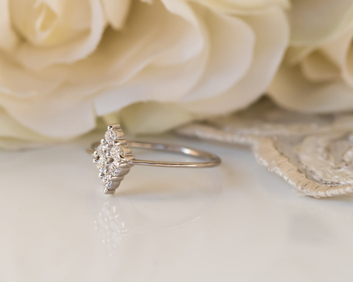 Diamond Engagement ring, Unique Diamond Ring, Diamond Cluster Ring, Thin Delicate Diamond Ring