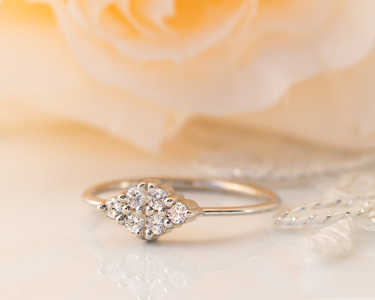 Unique Diamond Ring, Diamond Cluster Ring, Diamond Engagement ring, Thin Delicate Diamond Ring