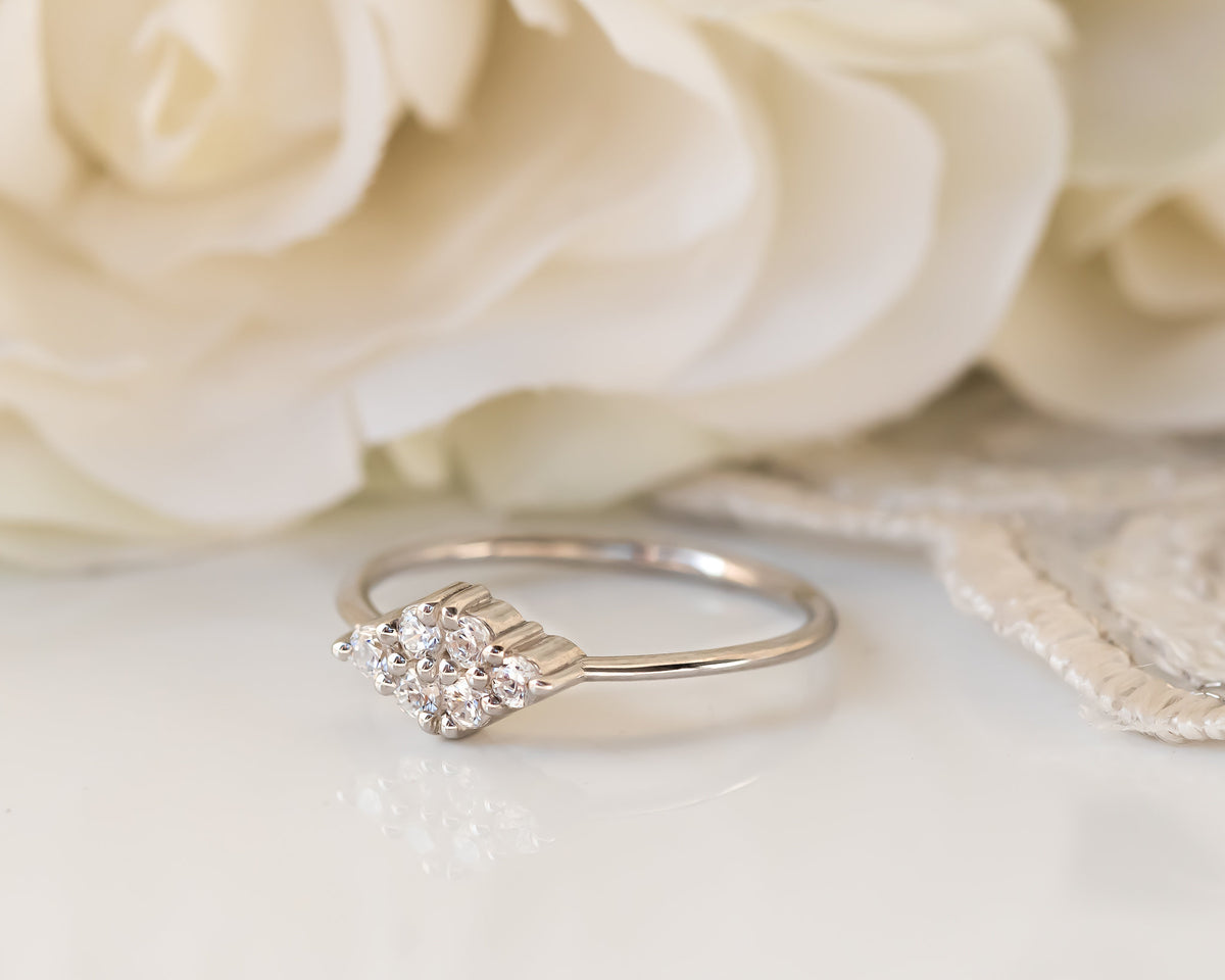 Unique Diamond Ring, Diamond Cluster Ring, Diamond Engagement ring, Thin Delicate Diamond Ring