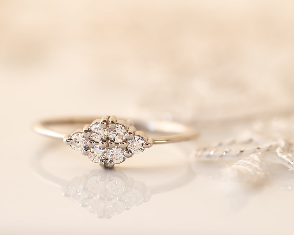 Unique Diamond Ring, Diamond Cluster Ring, Diamond Engagement ring, Thin Delicate Diamond Ring