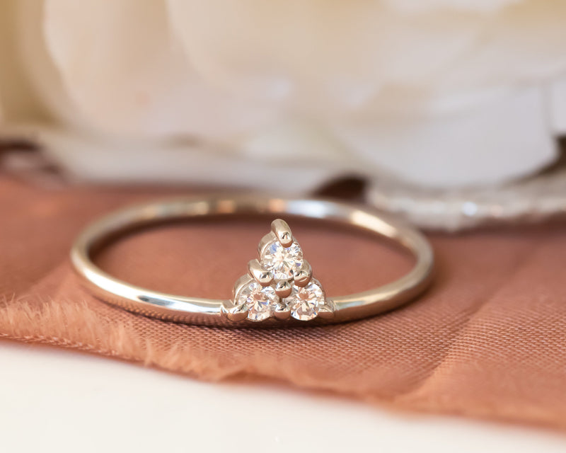 Diamond Ring, Staking Diamond Ring, Diamond Engagement ring, Thin Delicate Diamond Cluster Ring