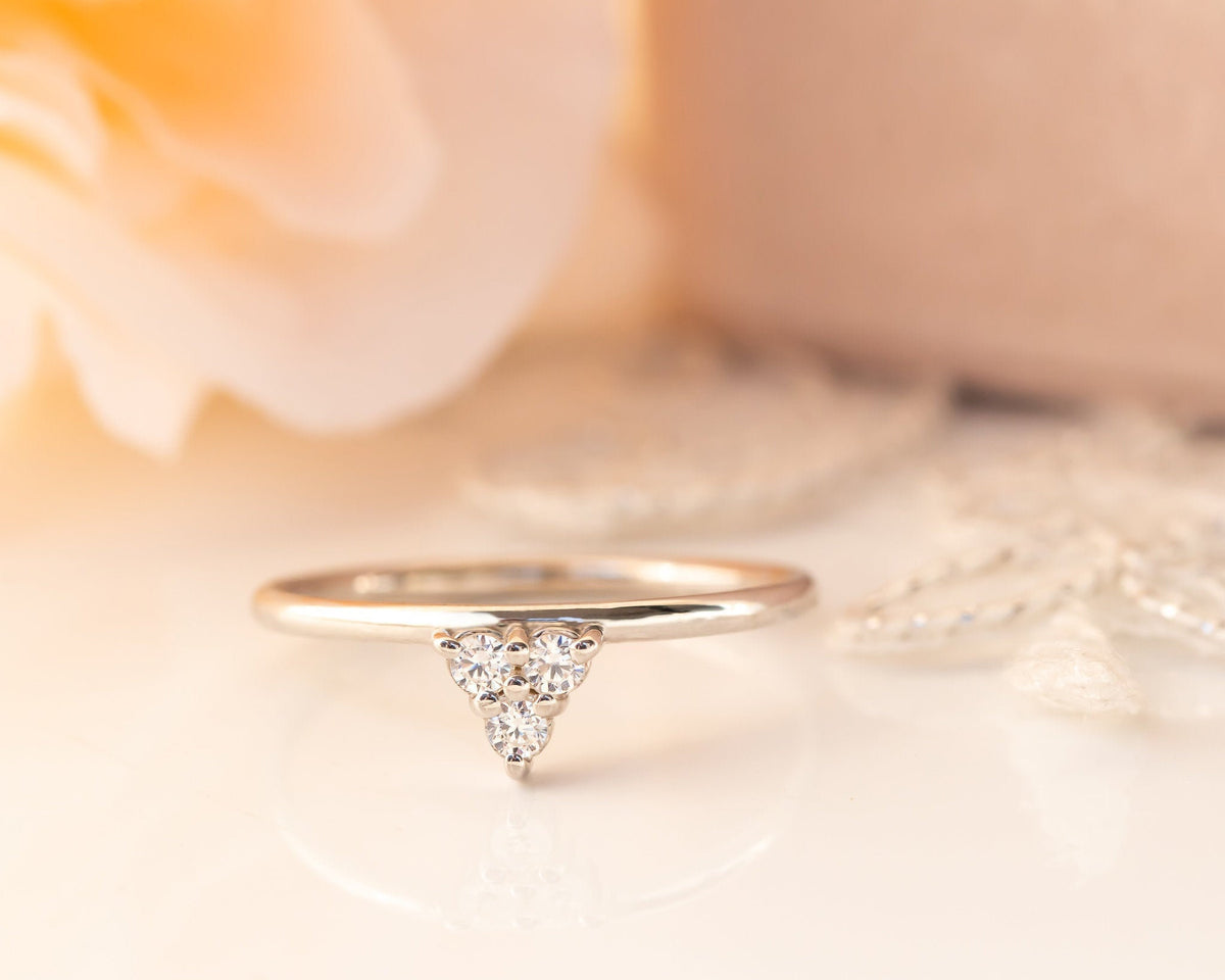 Diamond Ring, Staking Diamond Ring, Diamond Engagement ring, Thin Delicate Diamond Cluster Ring