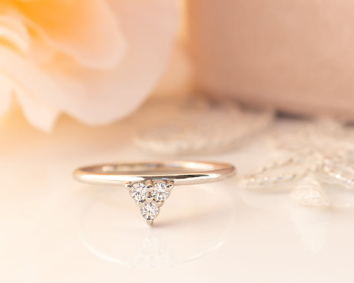 Diamond Ring, Staking Diamond Ring, Diamond Engagement ring, Thin Delicate Diamond Cluster Ring