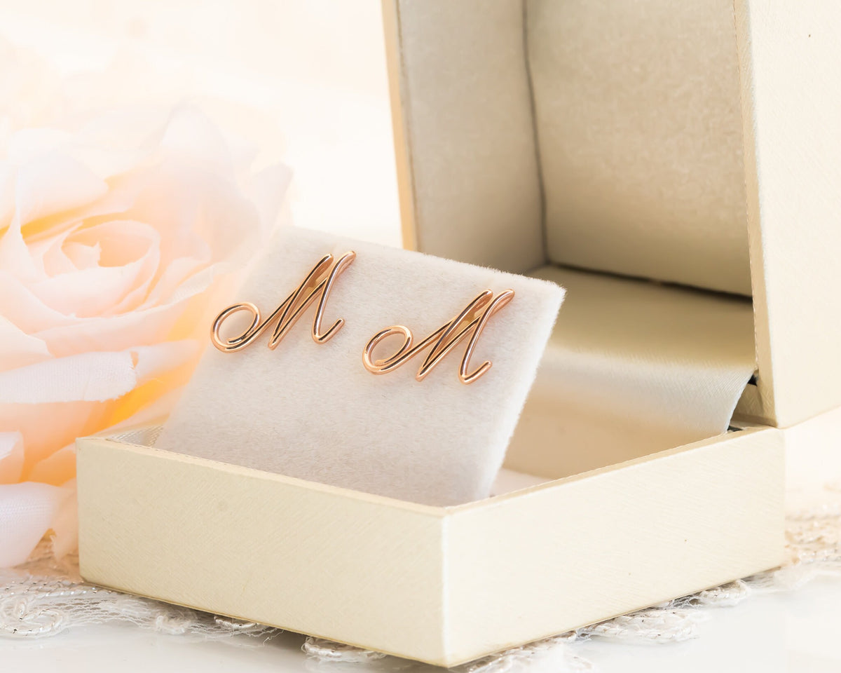 Personalized Earrings, Gold Initial Stud Earrings, Gold Letter Earrings, Initial Earrings, Script Earrings, Anniversary Gift