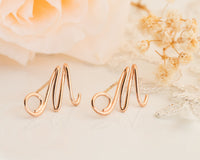 Personalized Earrings, Gold Initial Stud Earrings, Gold Letter Earrings, Initial Earrings, Script Earrings, Anniversary Gift