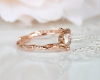 Rose Gold Bridal Set, Moonstone Engagement Ring, Matching Wedding Ring, 14k Gold Moonstone Ring, Moonstone Twig Ring, Moonstone Wedding Set