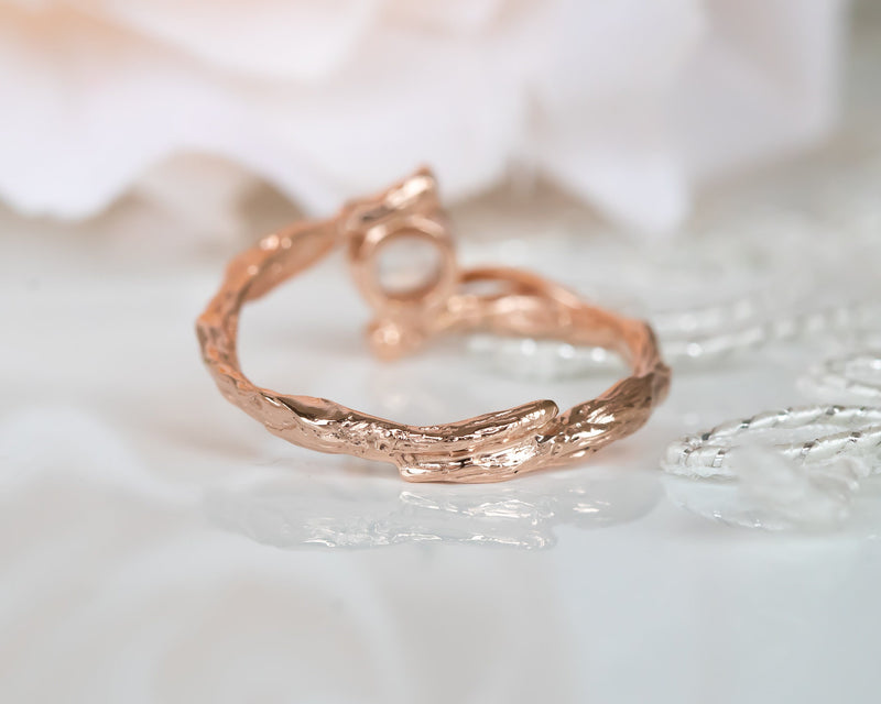 Rose Gold Bridal Set, Moonstone Engagement Ring, Matching Wedding Ring, 14k Gold Moonstone Ring, Moonstone Twig Ring, Moonstone Wedding Set