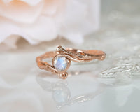 Rose Gold Bridal Set, Moonstone Engagement Ring, Matching Wedding Ring, 14k Gold Moonstone Ring, Moonstone Twig Ring, Moonstone Wedding Set