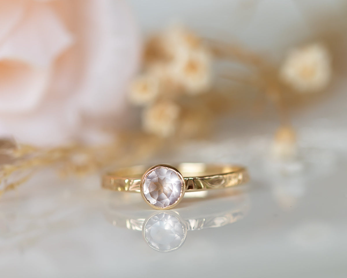 Rose Quartz Ring Set, Wedding Ring Set, Bridal Ring Set, Floral Engagement Ring, Rose Quartz Gold Ring, Pink Ring Set Gold Gemstone Ring Set