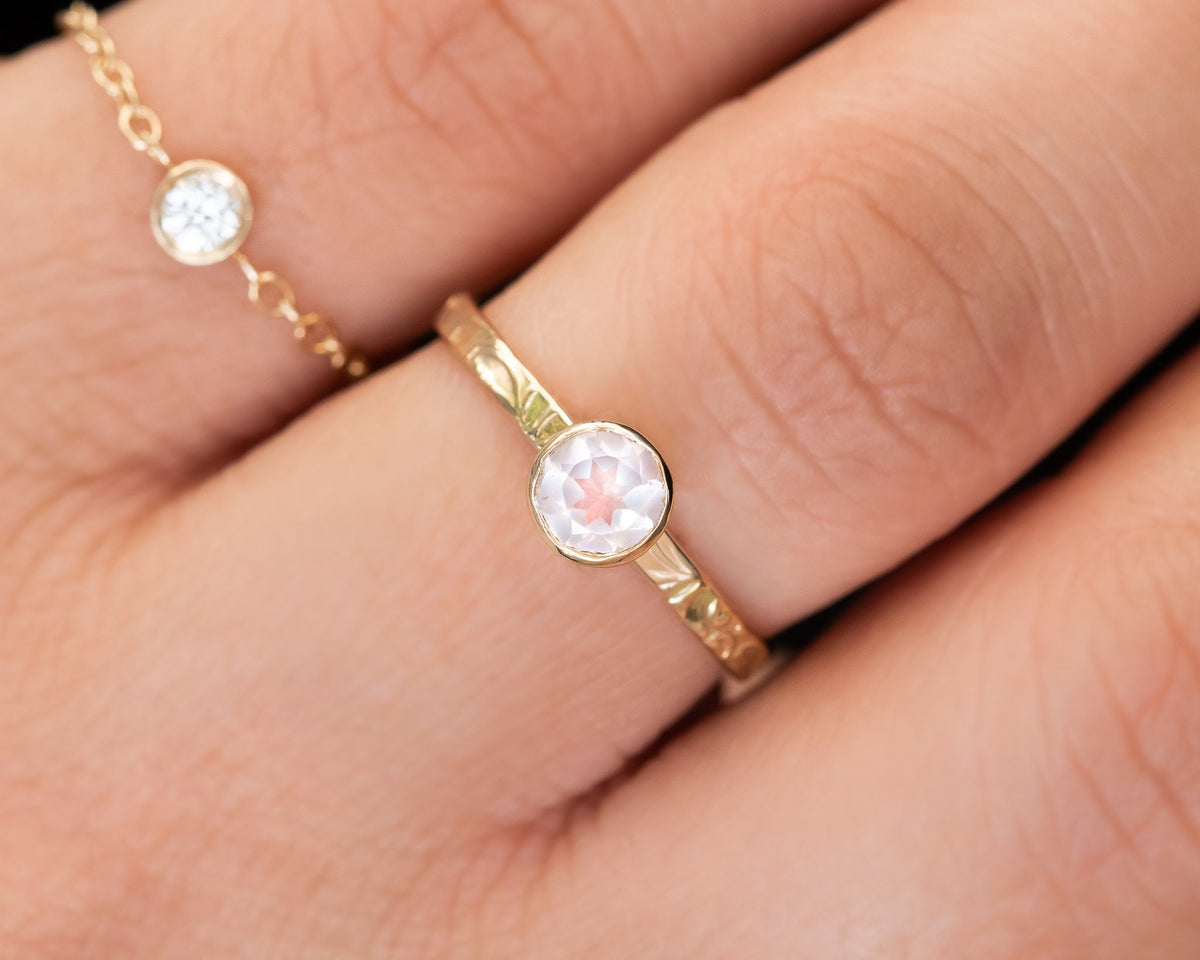 Rose Quartz Ring Set, Wedding Ring Set, Bridal Ring Set, Floral Engagement Ring, Rose Quartz Gold Ring, Pink Ring Set Gold Gemstone Ring Set