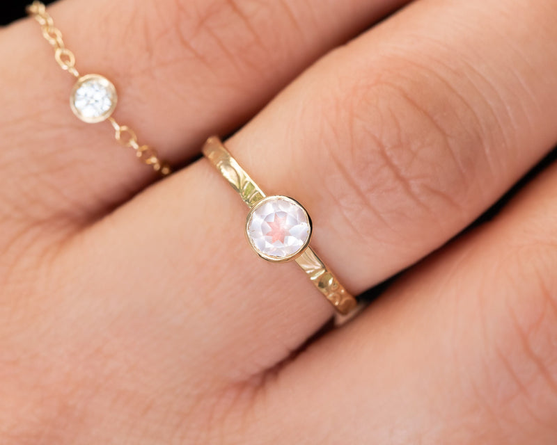 Rose Quartz Ring Set, Wedding Ring Set, Bridal Ring Set, Floral Engagement Ring, Rose Quartz Gold Ring, Pink Ring Set Gold Gemstone Ring Set