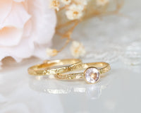 Rose Quartz Ring Set, Wedding Ring Set, Bridal Ring Set, Floral Engagement Ring, Rose Quartz Gold Ring, Pink Ring Set Gold Gemstone Ring Set