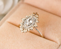 Marquise Engagement Ring, Nature Inspired Ring, Marquise Diamond Ring, Unique Diamond Ring, Alternative Engagement Ring, 14K, 18K