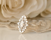 Marquise Engagement Ring, Nature Inspired Ring, Marquise Diamond Ring, Unique Diamond Ring, Alternative Engagement Ring, 14K, 18K