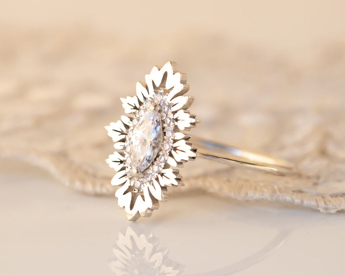 Marquise Engagement Ring, Nature Inspired Ring, Marquise Diamond Ring, Unique Diamond Ring, Alternative Engagement Ring, 14K, 18K