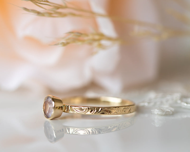 Rose Quartz Ring Set, Wedding Ring Set, Bridal Ring Set, Floral Engagement Ring, Rose Quartz Gold Ring, Pink Ring Set Gold Gemstone Ring Set