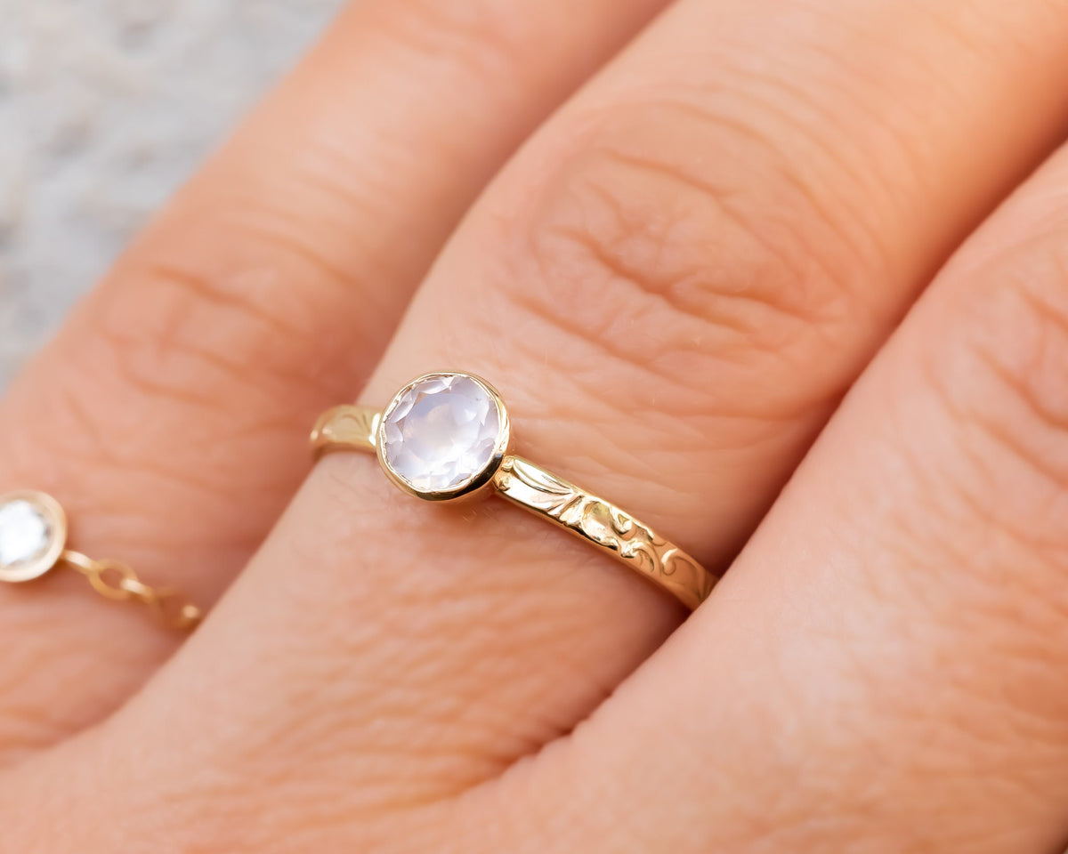 Rose Quartz Ring Set, Wedding Ring Set, Bridal Ring Set, Floral Engagement Ring, Rose Quartz Gold Ring, Pink Ring Set Gold Gemstone Ring Set