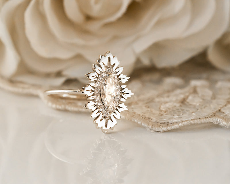Marquise Engagement Ring, Nature Inspired Ring, Marquise Diamond Ring, Unique Diamond Ring, Alternative Engagement Ring, 14K, 18K