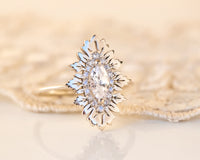 Marquise Engagement Ring, Nature Inspired Ring, Marquise Diamond Ring, Unique Diamond Ring, Alternative Engagement Ring, 14K, 18K