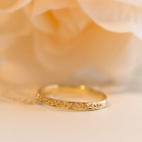 Floral Gold Ring, Delicate Wedding Band, 14k Gold Ring, Thin Floral Wedding Band, Flower Wedding Band, Women Wedding Ring, 14k Stacking Ring