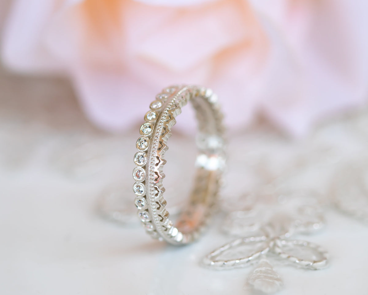 Diamond Wedding Band, Eternity Wedding Band, Diamond Eternity Band, Eternity Diamond Ring, Unique Wedding Ring, Lace Ring, Anniversary Ring