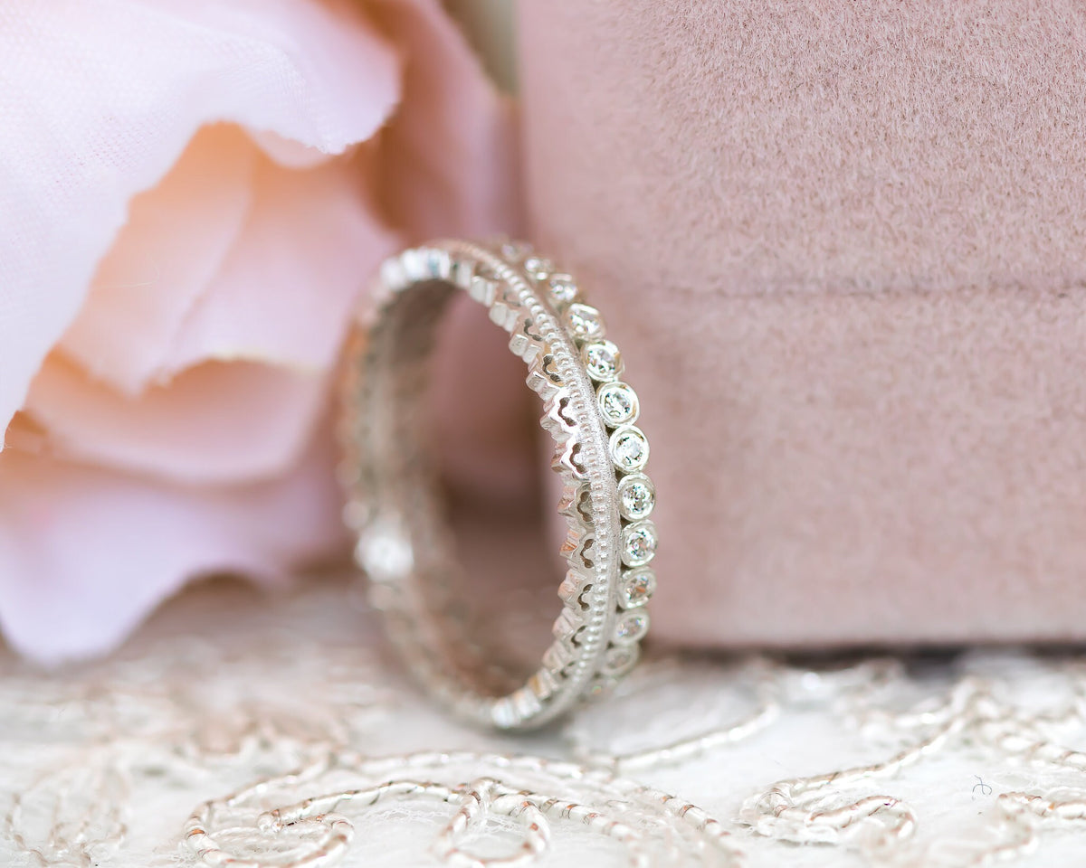 Diamond Wedding Band, Eternity Wedding Band, Diamond Eternity Band, Eternity Diamond Ring, Unique Wedding Ring, Lace Ring, Anniversary Ring