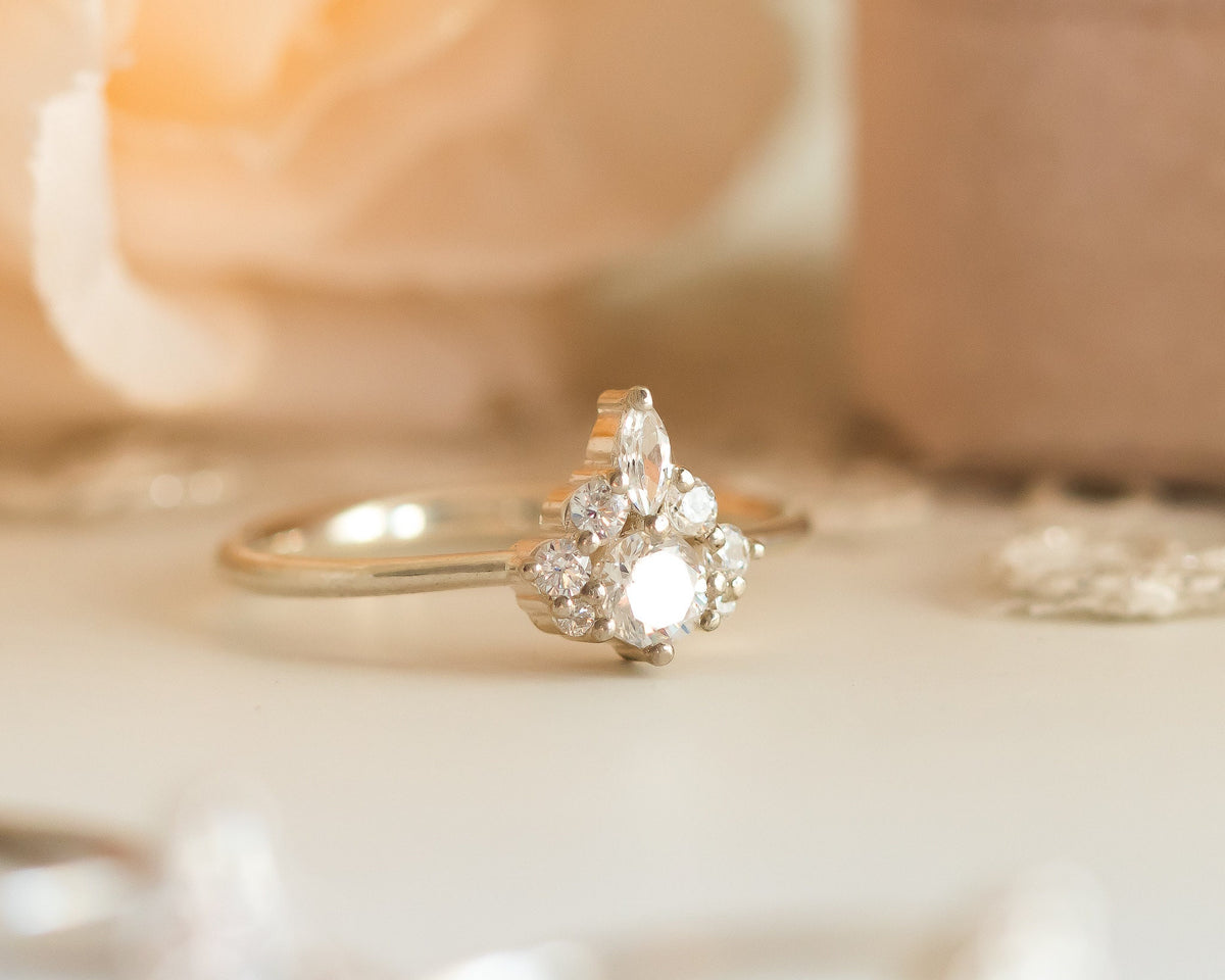 Unique Diamond Engagement ring, Diamond Ring, Diamond Cluster ring, Cluster engagement ring, Gold Diamond Ring, Valentines Day Gift