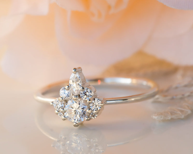 Unique Diamond Engagement ring, Diamond Ring, Diamond Cluster ring, Cluster engagement ring, Gold Diamond Ring, Valentines Day Gift