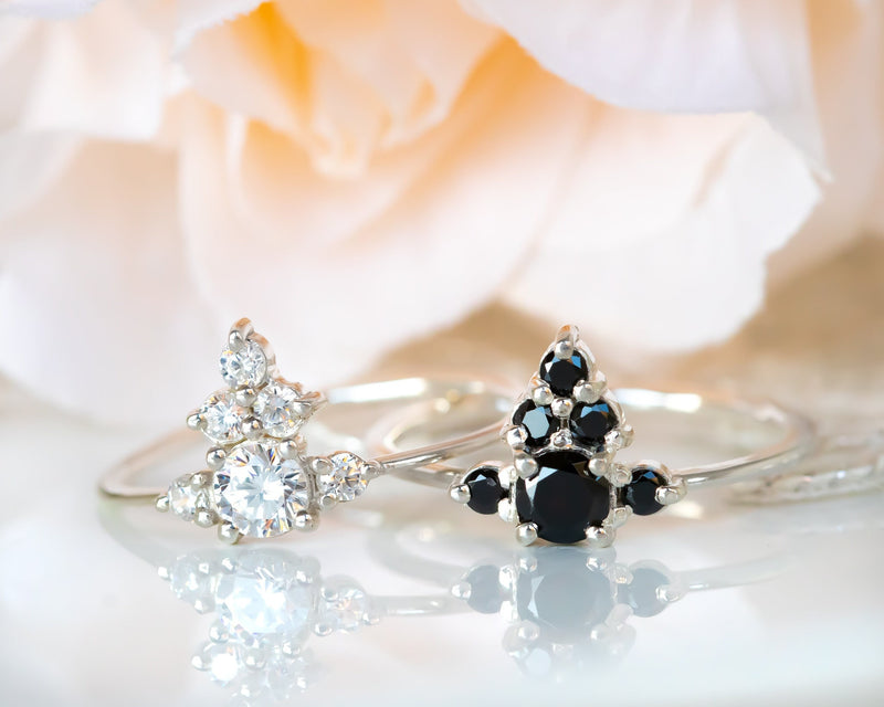 Black Diamond Engagement Ring, Black Diamond Ring, Black Cluster Ring, Unique Enagagement Ring, Diamond Cluster Ring, Black Crown Ring