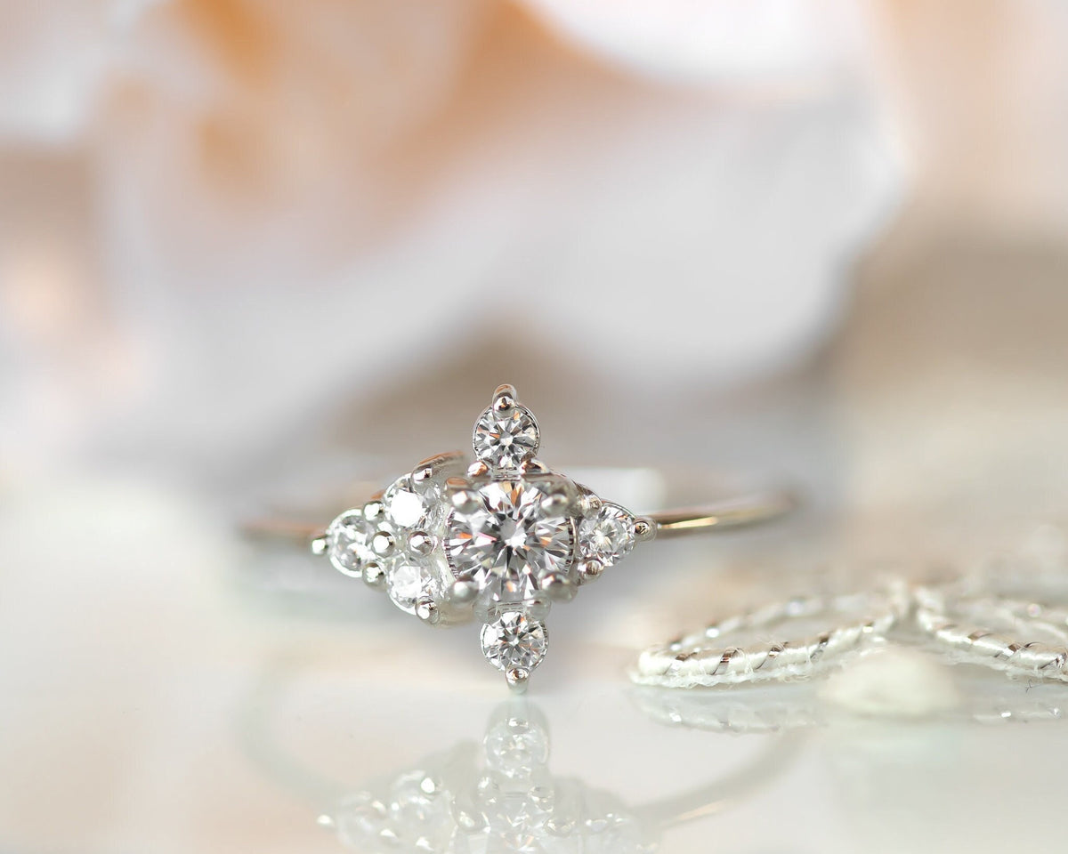 Diamond Engagement ring, Unique Diamond Ring, Diamond Cluster ring, Cluster engagement ring, Valentines Day Gift, 14K Gold Diamond Ring