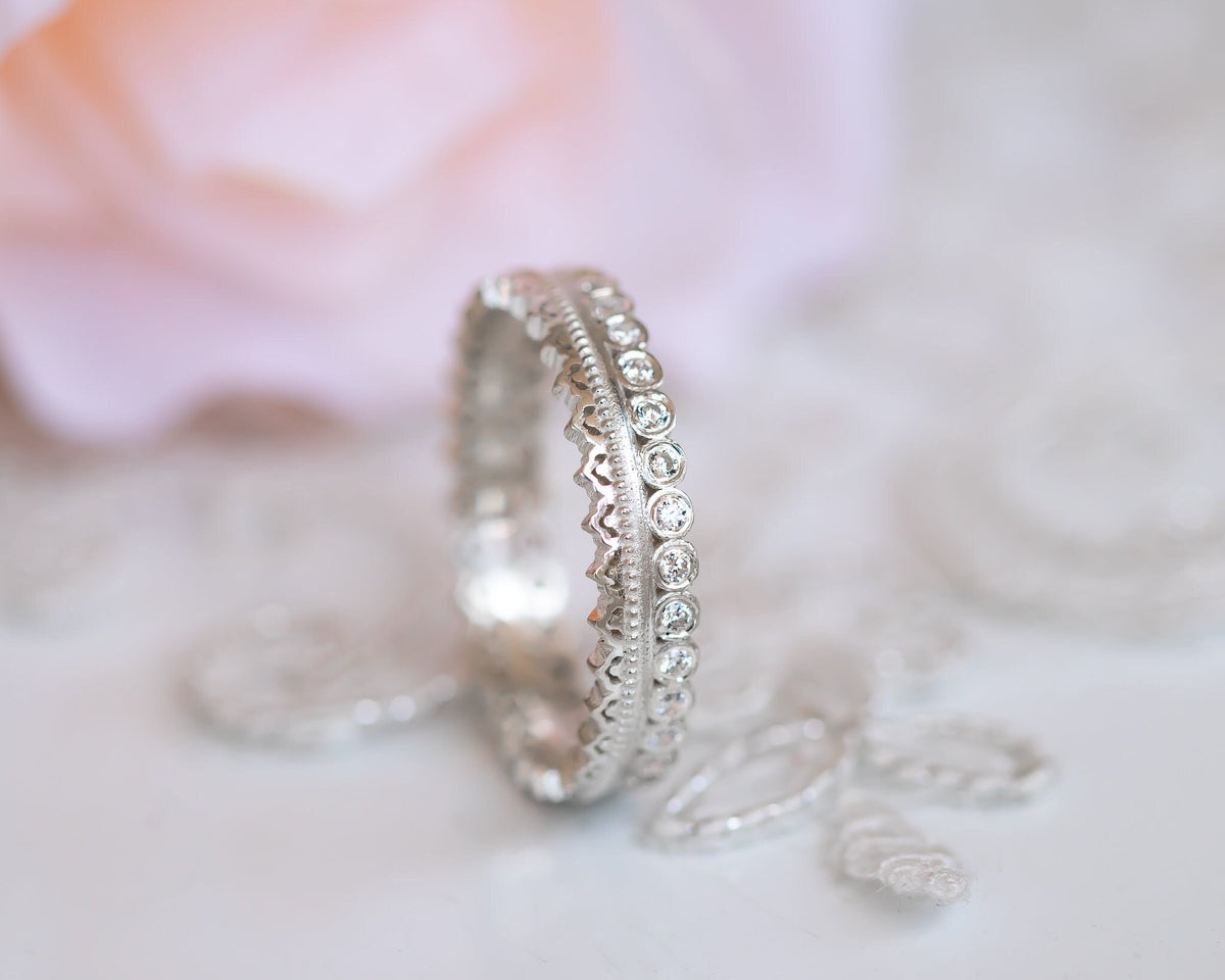 Diamond Wedding Band, Eternity Wedding Band, Diamond Eternity Band, Eternity Diamond Ring, Unique Wedding Ring, Lace Ring, Anniversary Ring