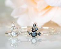 Black Diamond Engagement Ring, Black Diamond Ring, Black Cluster Ring, Unique Enagagement Ring, Diamond Cluster Ring, Black Crown Ring