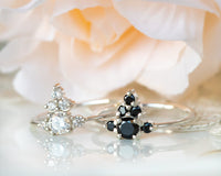 Black Diamond Engagement Ring, Black Diamond Ring, Black Cluster Ring, Unique Enagagement Ring, Diamond Cluster Ring, Black Crown Ring