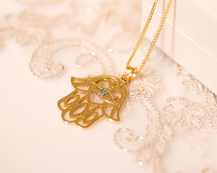Hamsa Necklace, 14K Gold Hamsa Pendant, Gold Lucky Charm Necklace, Evil Eye Necklace, Hand Protection Necklace, Hand of God, Israeli Jewelry