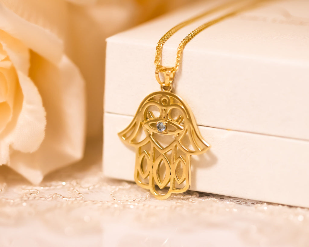 Hamsa Necklace, 14K Gold Hamsa Pendant, Gold Lucky Charm Necklace, Evil Eye Necklace, Hand Protection Necklace, Hand of God, Israeli Jewelry
