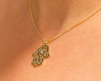 Hamsa Necklace, 14K Gold Hamsa Pendant, Gold Lucky Charm Necklace, Evil Eye Necklace, Hand Protection Necklace, Hand of God, Israeli Jewelry
