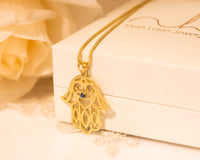 Evil Eye Pendant Necklace, Hamsa Necklace, 14K Gold Hamsa, Gold Lucky Charm Necklace, Hand Protection Necklace, Hand of God, Israeli Jewelry