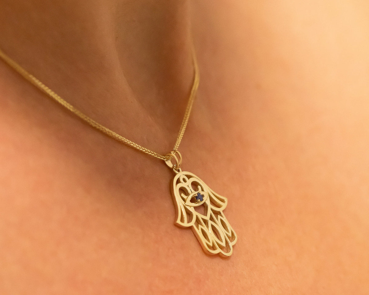 Evil Eye Pendant Necklace, Hamsa Necklace, 14K Gold Hamsa, Gold Lucky Charm Necklace, Hand Protection Necklace, Hand of God, Israeli Jewelry
