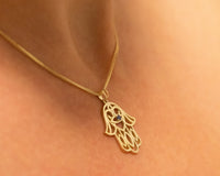 Evil Eye Pendant Necklace, Hamsa Necklace, 14K Gold Hamsa, Gold Lucky Charm Necklace, Hand Protection Necklace, Hand of God, Israeli Jewelry