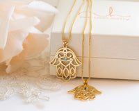 Evil Eye Pendant Necklace, Hamsa Necklace, 14K Gold Hamsa, Gold Lucky Charm Necklace, Hand Protection Necklace, Hand of God, Israeli Jewelry