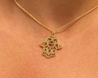 Evil Eye Pendant Necklace, Hamsa Necklace, 14K Gold Hamsa, Gold Lucky Charm Necklace, Hand Protection Necklace, Hand of God, Israeli Jewelry