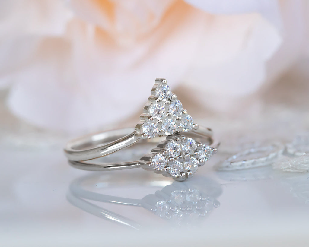 Diamond Bridal Set, Wedding Bridal Ring Set, Wedding Ring Set, Cluster Diamond Ring, Wedding Engagement Ring Set, 14K Gold Diamond Ring