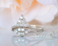 Diamond Bridal Set, Wedding Bridal Ring Set, Wedding Ring Set, Cluster Diamond Ring, Wedding Engagement Ring Set, 14K Gold Diamond Ring