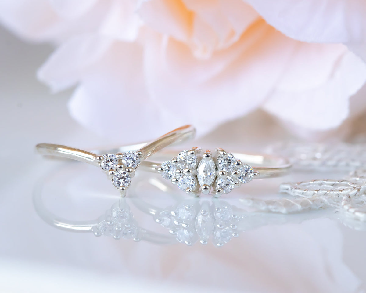 Diamond Bridal Set, Wedding Bridal Ring Set, Wedding Ring Set, Cluster Diamond Ring, Wedding Engagement Ring Set, 14K Gold Diamond Ring