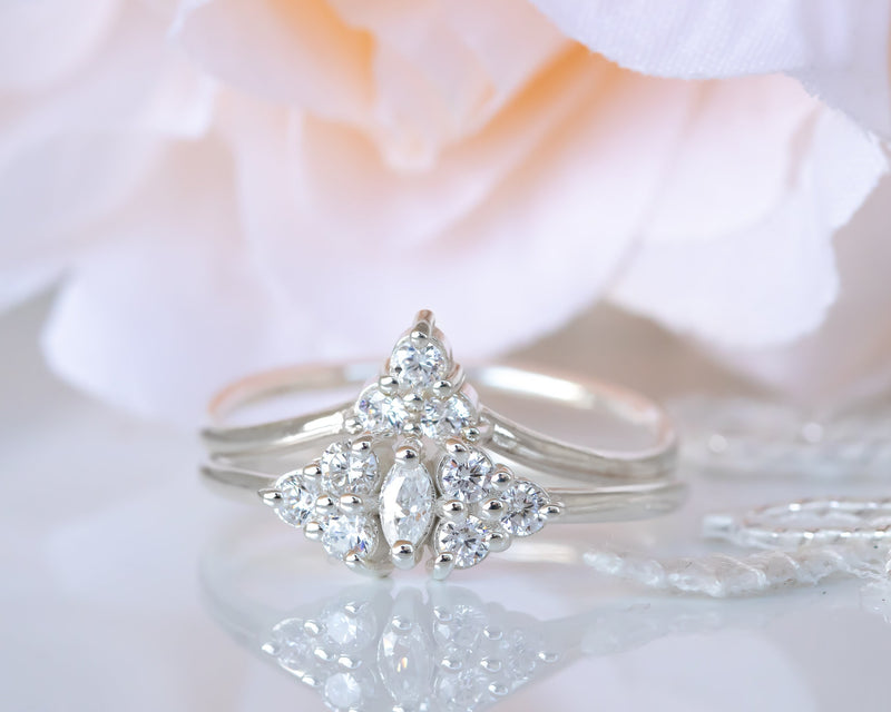 Diamond Bridal Set, Wedding Bridal Ring Set, Wedding Ring Set, Cluster Diamond Ring, Wedding Engagement Ring Set, 14K Gold Diamond Ring