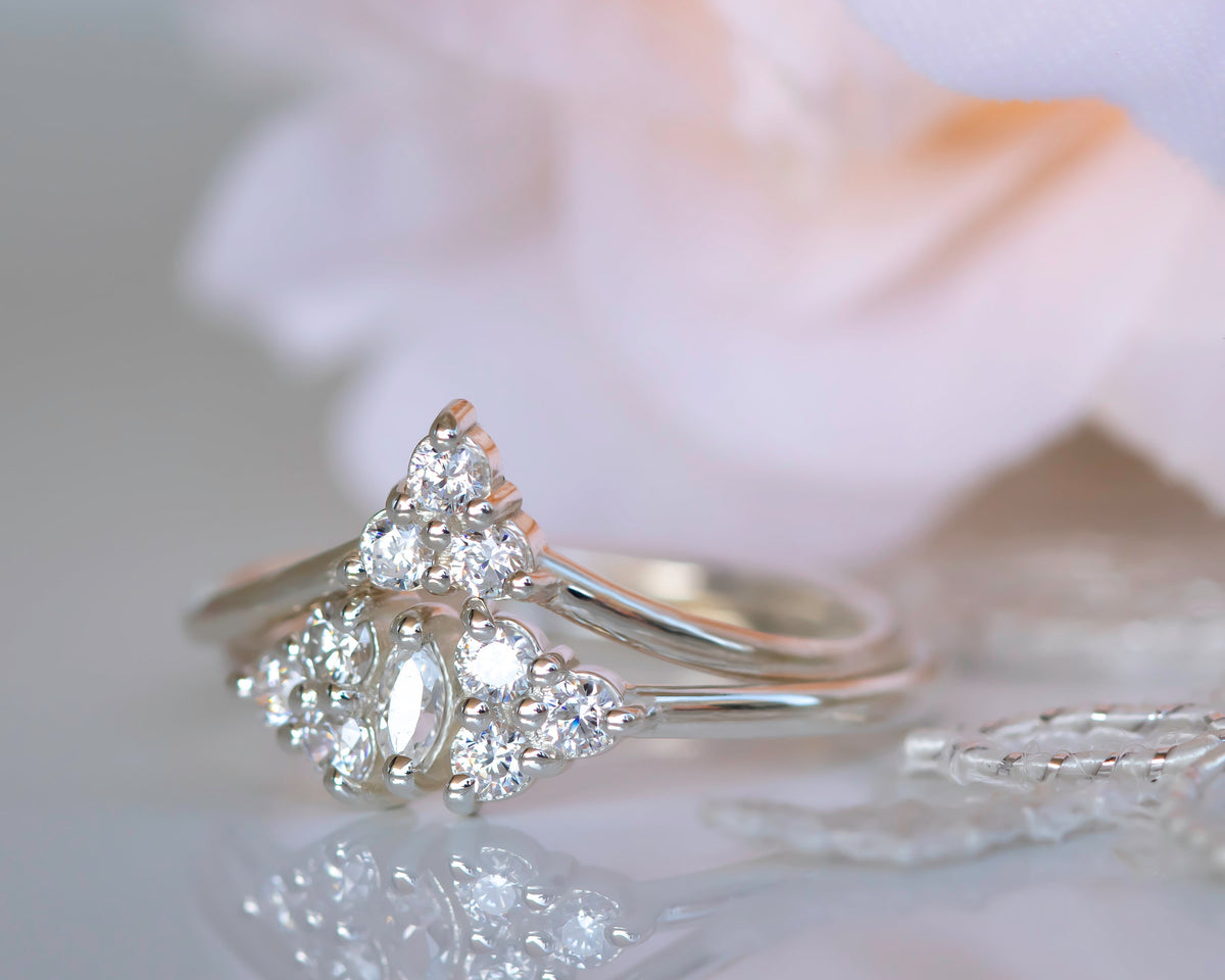 Diamond Bridal Set, Wedding Bridal Ring Set, Wedding Ring Set, Cluster Diamond Ring, Wedding Engagement Ring Set, 14K Gold Diamond Ring