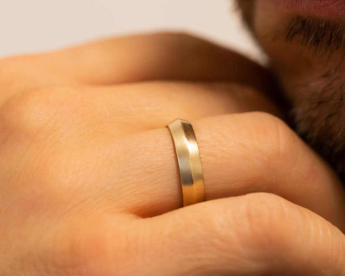 Men Wedding Band, Wide Men Ring, Gold Wedding Ring, Knife Edge Wedding Band, Modern Minimalist Band Ring For Men, Gold Mens Ring