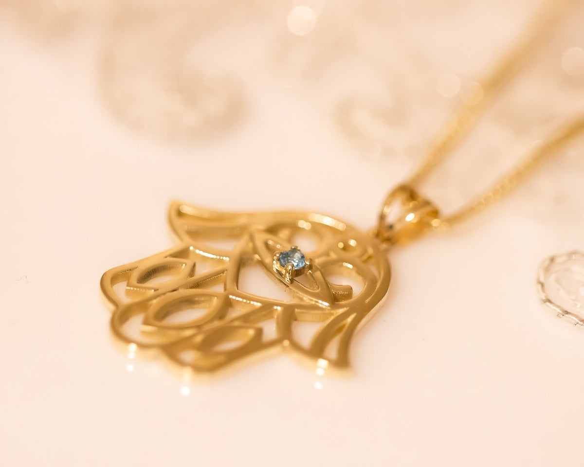 Hamsa Necklace, 14K Gold Hamsa Pendant, Gold Lucky Charm Necklace, Evil Eye Necklace, Hand Protection Necklace, Hand of God, Israeli Jewelry
